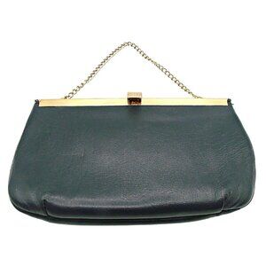 Ande Small Handbag Leather Dark Blue Gold Chained Kiss Lock Clutch Purse Vintage